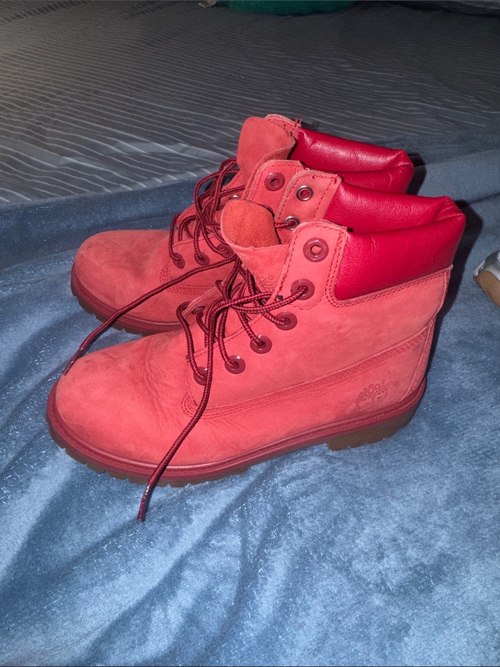 Timberland Kids Coral Red Suede Lace-Up Boots